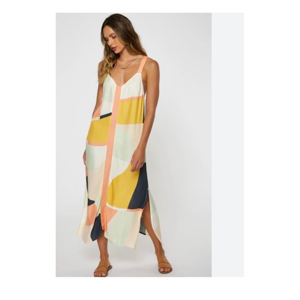 O'Neill Kyle Maxi Dress Medium Colorblock Strappy Sundress NWT